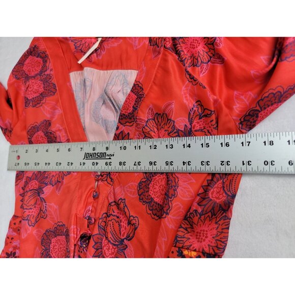 Free People Run Free Blouse Womens Small Draped Tie Front Floral Balloon Sleeve - Picture 7 of 11